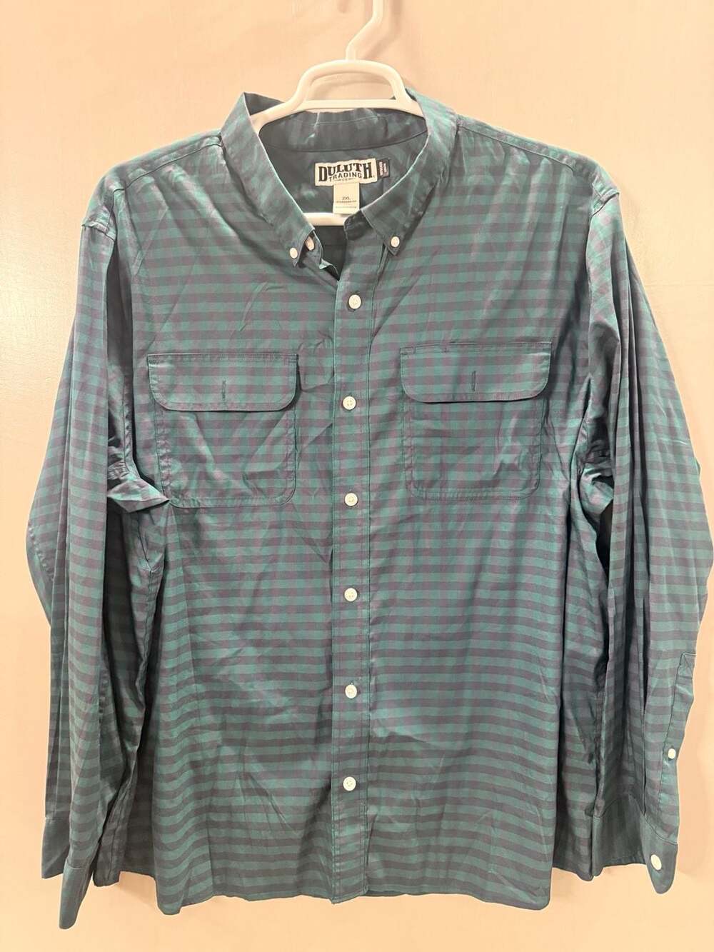 Duluth Trading Co Mens 2XL Untucked Shirt Standard Fit Plaid Stretch Button Down